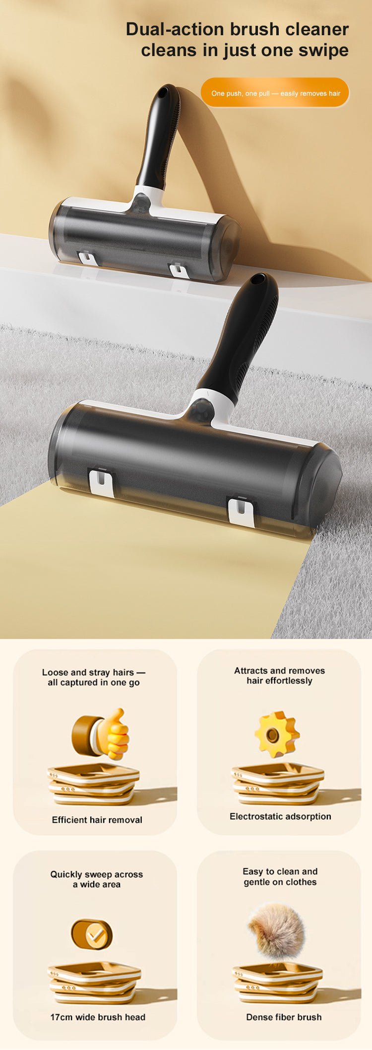 Pet Hair Remover Roller Brush – Reusable Self-Cleaning Dog & Cat Fur Lint Cleaner